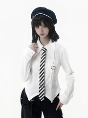 White Slim-Fit Shirt with Pointed Collar and Hem