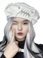 White Goth Metal Fish Bone Bows Beret