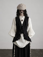 Urban Goth Black Multi-Layer Paneled Ruffle Sleeveless Vest