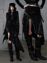 Black Gothic Punk PU Skirt with Handkerchief Hem & Metal Embellishments