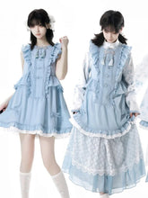 Blue Flutter Sleeves Big Bow Back Knot Buttons Tassel Details Cheongsam Style Rococo Sleeveless Dress