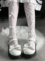 White Punk Platform Shoes with Detachable Cross-Embellished Bow