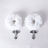 White/Black Fluffy Hair Ties with Cross Charms