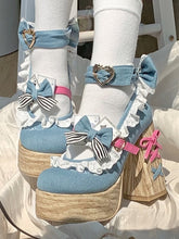 Alice in Wonderland Vibes Denim Blue Sweet Lolita Platforms Mary Janes