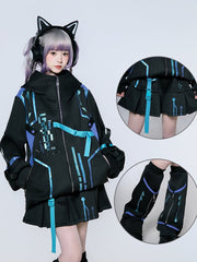 Clearance - Size XL for Waist 73cm Cyberpunk Blue & Purple Elastic Waist Skorts with Box Pleat