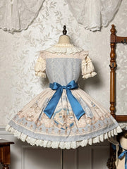 Kitty and Teddy Print Blue Sweet Lolita Jumper Skirt