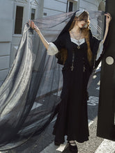 Black and White Slim-fitting Gothic Nun Lolita Dress with Cross Applique