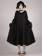 Black Ruffled V-neck Wa Lolita Long Sleeves Dress Long Version