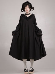 Black Ruffled V-neck Wa Lolita Long Sleeves Dress Long Version