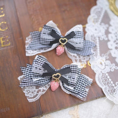 Four Colors Jirai Kei Plaid Bowknot Hairclips with Strawberry Charm