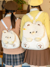 White Cute Bear Plush Flap Backpack Bag Middle/Large Size