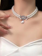 Rhinestone Pendant Vintage Southern Belles White Beads Choker