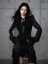 Black Vintage Princess Tie-Neck Blouse with Delicate Lace Accents