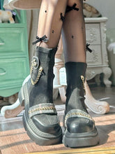 Mid-heel Black Preppy Style Platform Boots with PU Leather & Decorative Chains