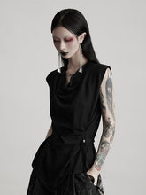 Urban Goth Black Knit Cowl Neck Sleeveless Top with Belt Design