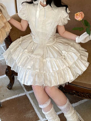 White Striped Puff Sleeves Gothic Lolita Blouse