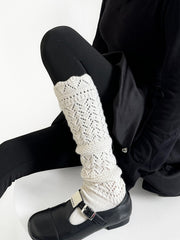 Y2K White Hollow-out Design Knitted Leg Warmers