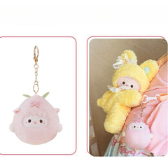 Yellow Rabbit-shaped Bowknot Plush Backpack + 3 Options Keychain Middle/Large Size