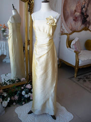 Light Gold Vintage Floral Embellished Sheath Gown Fairy Princess Dress