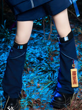 Navy Blue Leg Warmers with Embroidered Talisman and Copper Coin