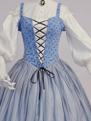 Bavarian Landhaus Historical Costume - Light Blue Boned Corset + Skirt + White Shirt + White Lace Bonnet
