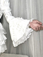 White Lace Trimmed Detachable Bell Sleeves with Elastic Cuff & Six-Layer Tiered Ruffles