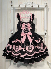 Plus Size Sweet Heart-Shaped Appliqué and Layered Skirt Black and Pink Lolita Dress