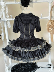 Black and Gold Bow Accents Idol Lolita Dress Striped Fabric