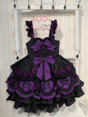 Plus Size Black and Purple Sweet Lolita Dress with Heart-Shaped Appliqué and Bow Accents