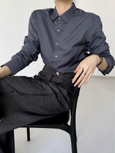 Ouji Lolita Dark Gray Unisex Modal Long Sleeve Shirt with Button Cuffs & Pointed Flat Collar