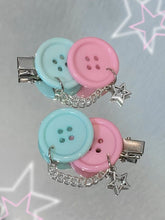 Blue and Pink Button Design Hairclips with Chain and Star
