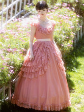 Wine Red/Pink Vintage Lace Ruffle Trim Off-the-shoulder Neckline Dress