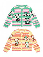 Green/Orange Stripe and Panda Pattern Cardigan