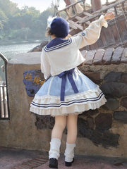 Blue & White Sailor Collar Lolita Coat with Bow Detail