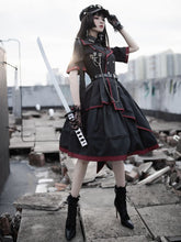 Black and Red Gothic Military Lolita Dress Short Sleeves OP