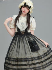 Black Lace-Trimmed Lolita Overdress with Embroidered Pocket