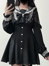Black & White Jirai Kei Set - Sailer Collar Sweetheart Button Closure Top + Shorts + Bow Tie