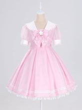 Star Lace Trimmed Sailor Collar Short Sleeves Pink Lolita Dress with a Free Bowtie Magical Girl Dress