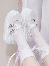 White Crisscross Design Wing Buckles Platforms