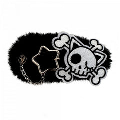 Black/White Skeleton Applique Gothic Plush Hairclip