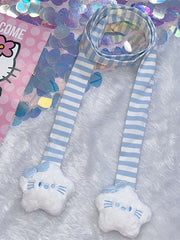 Pink/Blue Y2K Striped Pattern Plush Bowknot Decorated Star Details Scarf