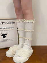 White/Black/Brown/Grey/Dark Grey Sweet Ruffled Cuff Calf Socks