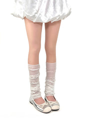 White Thin Tulle Ruffled Loose Leg Warmers