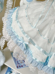 Blue Corset Waist Rabbit-Themed Polka Dots Dress Sweet Lolita JSK / Full Set