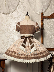 Brown Ruffle Round Neck Kitty and Teddy Print Lolita Dress Sweet Lolita OP