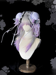 Purple Butterfly Fabric Chinoiserie Lolita Halter Neck Dress with Frog Buttons and Wide Sleeves