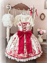 Strawberry and Bear Print Apricot and Red Cottagecore Country Lolita Dress Jumper Skirt