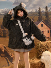 Wolf Ears Gray Fleece Hooded Coat