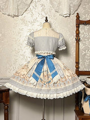Blue Ruffle Round Neck Kitty and Teddy Print Lolita Dress Sweet Lolita OP