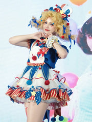 Fleece Clown Bunny Bodice Dark Blue and Red Circus Sweet Lolita Overalls Pastel Clowncore Dress